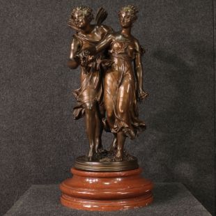 Scultura in bronzo del XIX secolo firmata Dumaige, Amore e Psiche