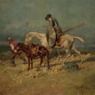 Signed painting from the 20th century, Don Quixote and Sancho Panza