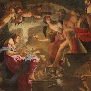Großes mythologisches Gemälde aus dem 17. Jahrhundert, Psyche steigt in die Unterwelt hinab