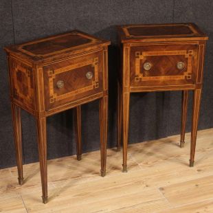 Elegant pair of Louis XVI style bedside tables