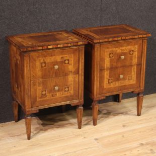 Pair of inlaid bedside tables in Louis XVI style