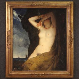 Splendid painting signed and dated 1910, Andromeda chained to the Rock