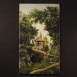 Peinture italienne paysage huile sur toile du 19ème siècle