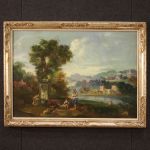 Malerei Öl auf Leinwand Landschaft mit Figuren des 20. Jahrhunderts