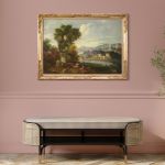 Italian painting landscape with frame from the 20th century