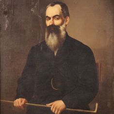 Antico dipinto olio su tela con cornice figura maschile 800
