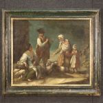 Ancien tableau du 18ème siècle scène de genre avec personnages 