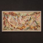 Dipinto italiano Naif giochi di bimbi alati olio su tela del XX secolo