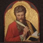 Antico dipinto su rame San Matteo del XIX secolo