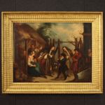 Dipinto olio su tela scena di genere del XVIII secolo