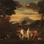 Antico dipinto mitologico del XVII secolo, il giudizio di Paride
