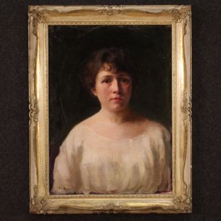 Dipinto firmato ritratto di dama del XIX secolo