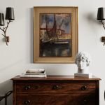 Italienische signierte Gemälde Hafenansicht mit Booten des 20. Jahrhunderts