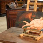 Dipinto olio su tavola raffigurante nudi