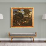 Antico dipinto fiammingo paesaggio del XVIII secolo olio su tela