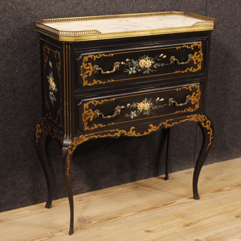 Small French Lacquered And Painted Dresser With Marble Top