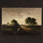 Dipinto olandese firmato paesaggio con pastore e pecore