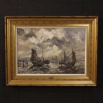 Dipinto firmato Emile Lammers marina con barche