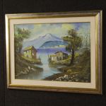 Dipinto italiano olio su tela veduta di lago