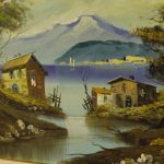 Dipinto italiano firmato olio su tela veduta di lago
