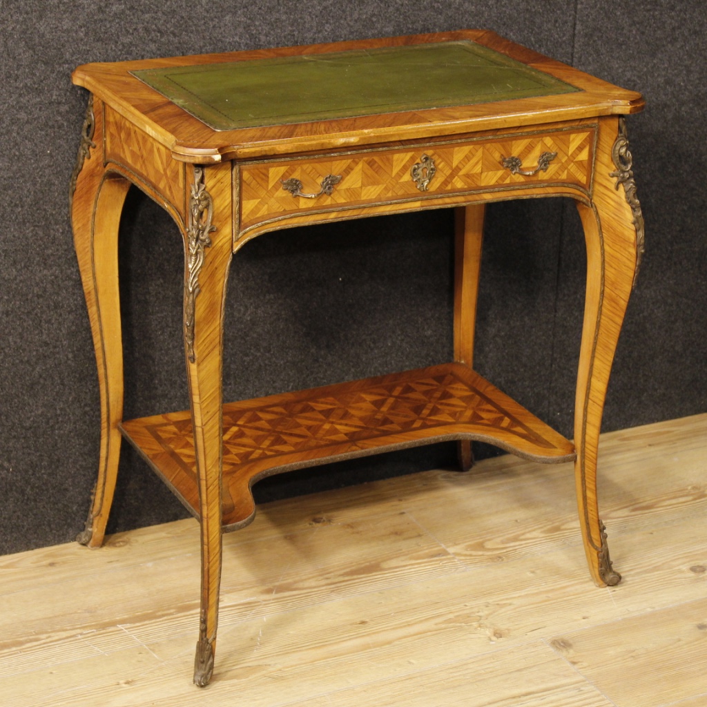 Scrittoio tavolino francese intarsiato in stile Luigi XV