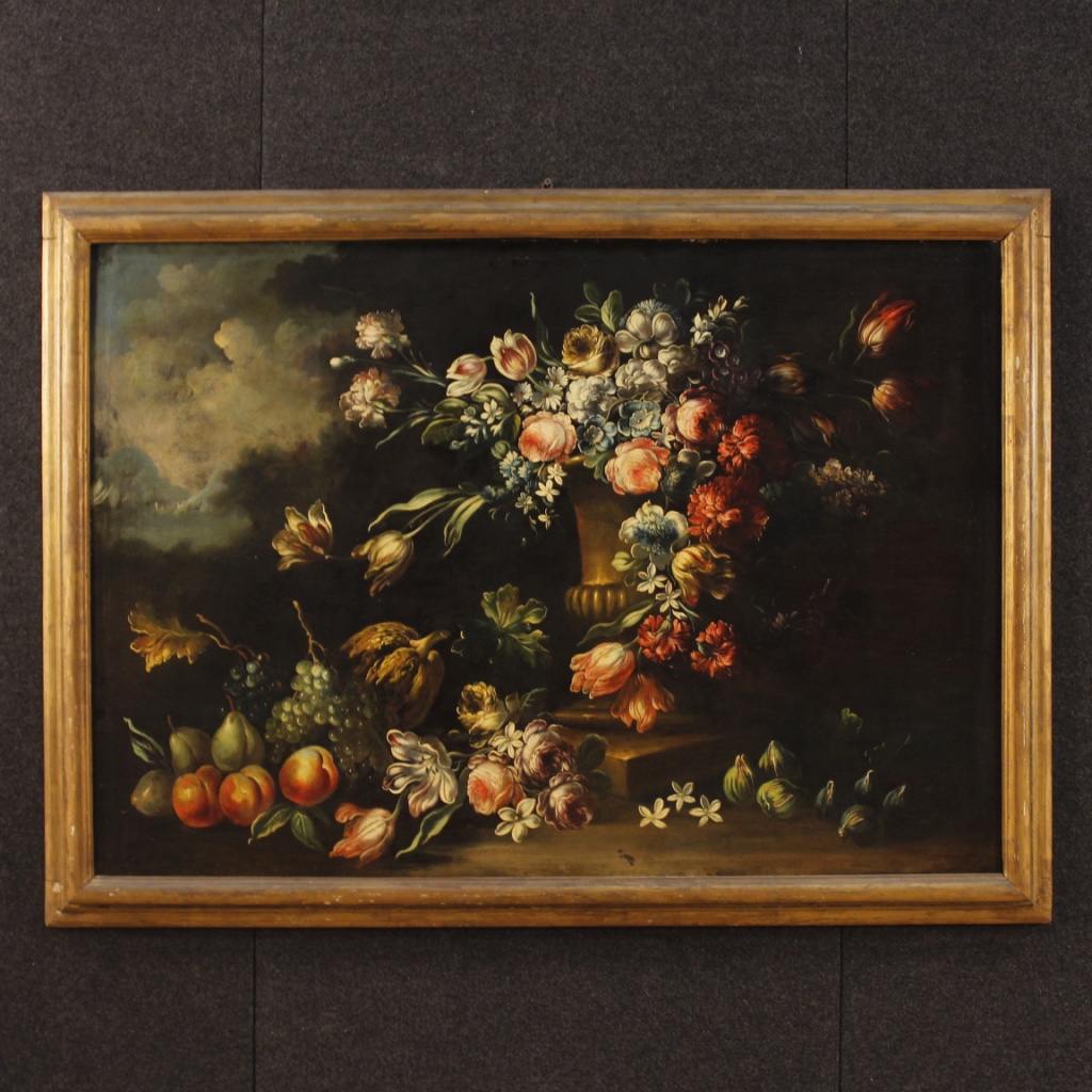 Italienischen Stillleben Gemälde mit Frucht und Blumen Öl auf Leinwand