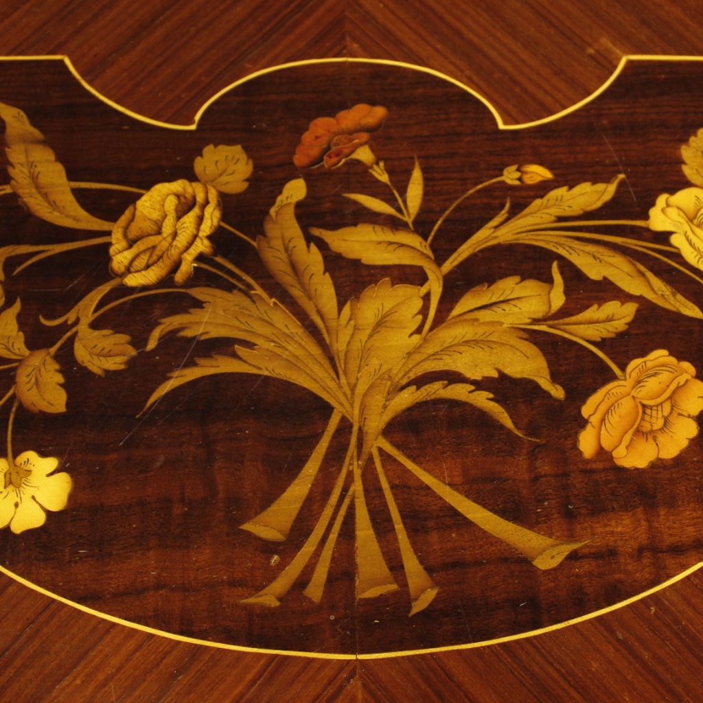 Console italiana in legno intarsiato - dettaglio intarsio
