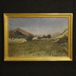Antico dipinto italiano paesaggio con cacciatore datato 1899