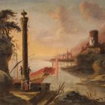 Dipinto antico italiano paesaggio del XVIII secolo
