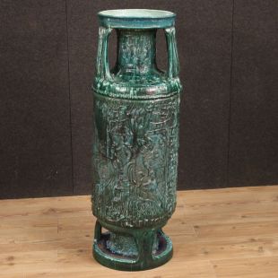 Grande vaso italiano in terracotta smaltata verde