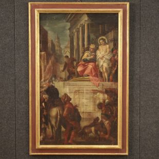 Antico dipinto Gesù e Erode del XVII secolo