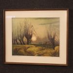 Italian signed painting landscape in Impressionist style from 20th century
