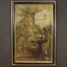 Dipinto olio su tela arte sacra con cornice Santa Rita epoca 800 