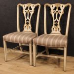 Pair of lacquered and gilded Italian chairs 