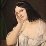 Ancien tableau italien portrait d'une jeune dame du 19ème siècle