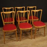 Chaises de design italien en bois exotique et faux cuir des années 60