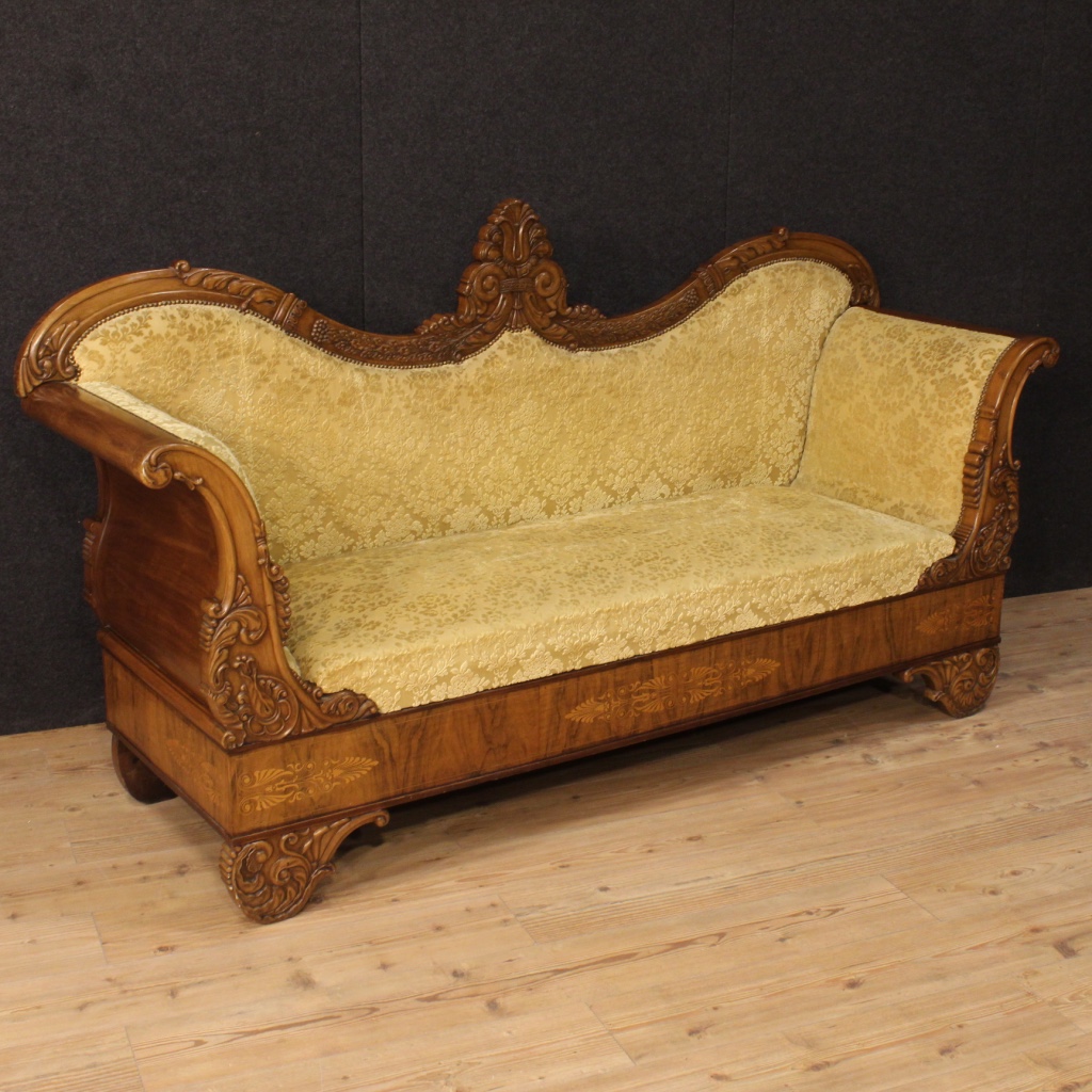  Antique  French inlaid sofa in walnut from 19th century