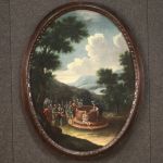 Ancien tableau italien ovale du 18ème siècle "Joseph au puits"