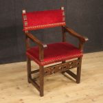 Antike italienischer Walnuss Sessel aus Rot Stoff des 19. Jahrhundert